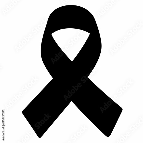 Solid black mourning ribbon symbolizing grief, awareness, and remembrance icon