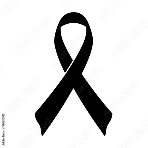 Minimalist image depicting a black awareness ribbon on a white background