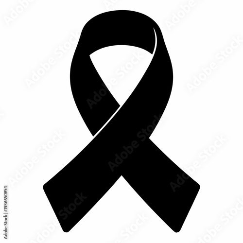 Simple black ribbon represents mourning and solidarity on a white background