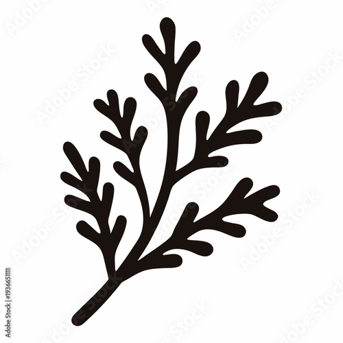 Simple black vector drawing of a leafy branch on a white background