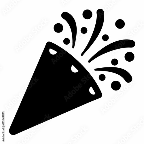 Isolated silhouette illustration of a celebratory party popper with confetti