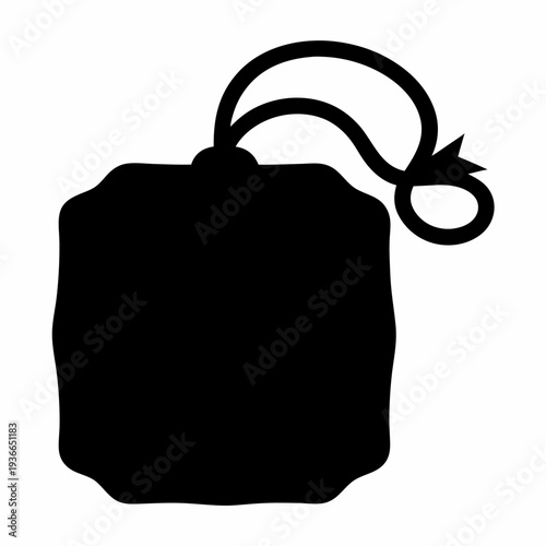 Isolated silhouette of a tea bag with string on a white background