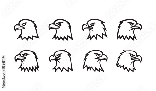 Eagle Head Icons Set Bird of Prey Profile Graphic Freedom Symbol Stock Illustration