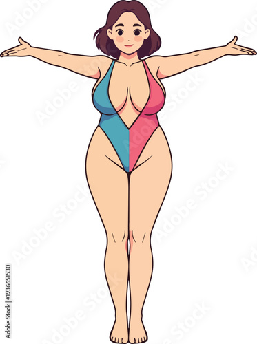 donna estate in costume da bagno mentre fa esercizi di ginnastica sport movimento yoga vettoriale