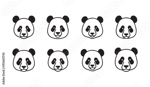 Cute Panda Faces Collection Simple Line Art Illustration