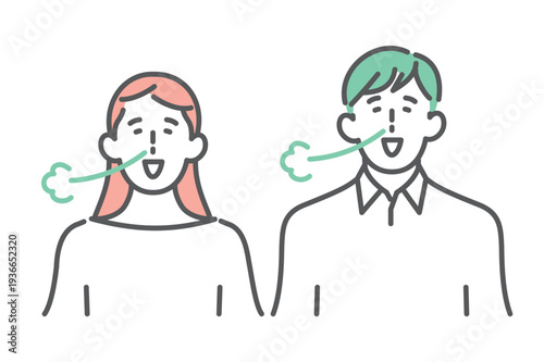 シンプル　イラスト　気持ちよく鼻呼吸をする男女のイメージ ベクターイラスト