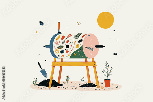 Cutaway Compost Tumbler Bin Illustration