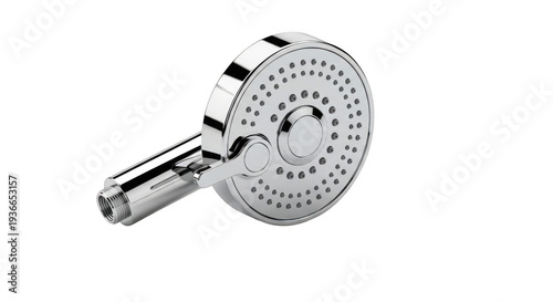 Shiny chrome shower head with multiple holes on a isolated on transparent background