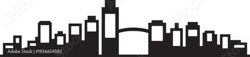 Minimalist urban cityscape outline with bridge and hollow building shapes for modern design
