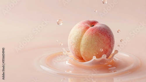 Peach splashing water on pink background