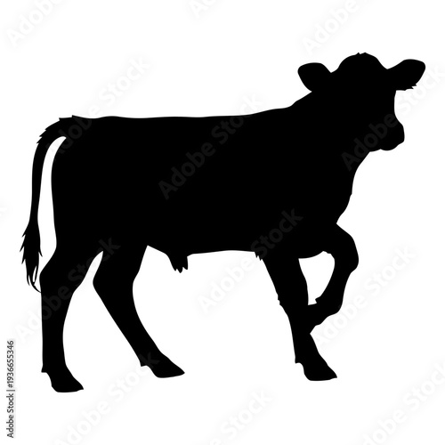 Silhouette of a cow with a white background