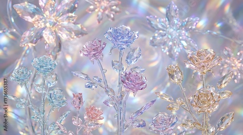 Abstract Floral Background Crystal Roses Garden in Light Pink and Gold Colors