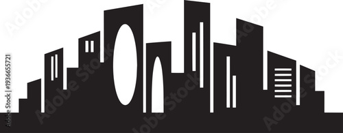 Modern city skyline silhouette illustration with distinctive architectural shapes