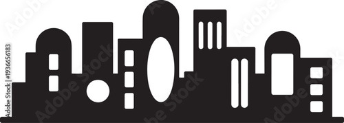 Stylized urban cityscape silhouette with rounded rooftops and abstract architectural forms