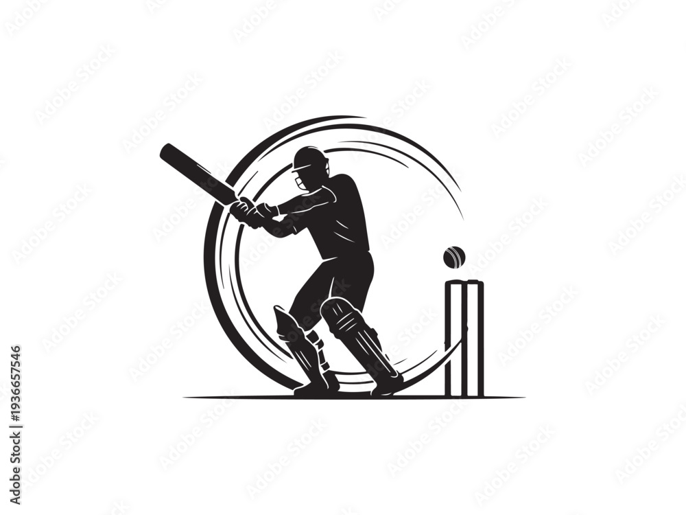 Fototapeta premium Cricket player in action hitting ball with.