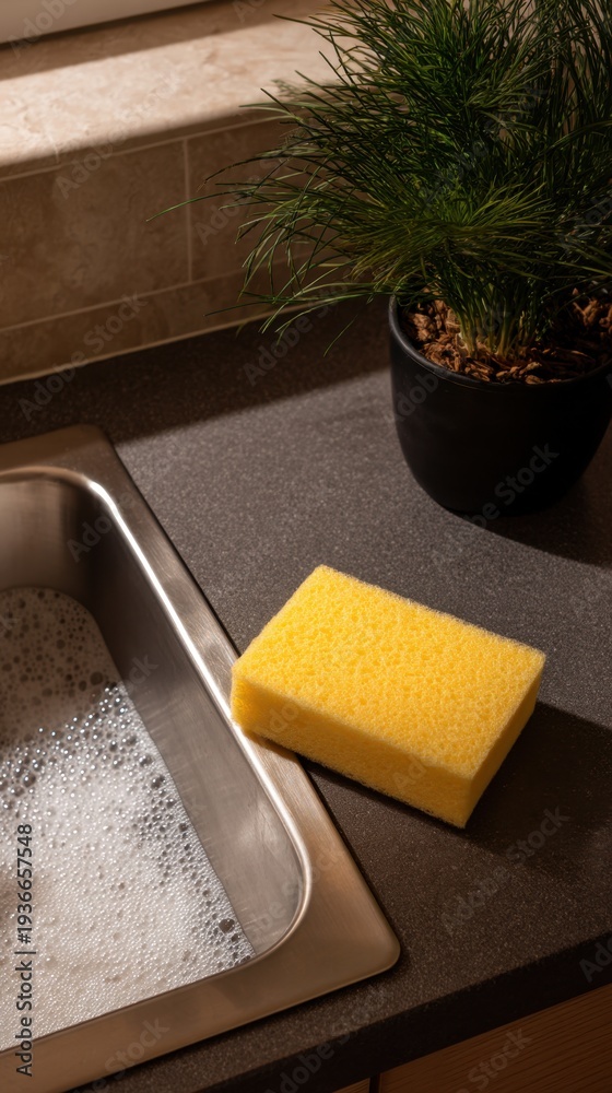 custom made wallpaper toronto digitalOverhead Shot of Soap Bubbles and Yellow Sponge Near Kitchen Sink