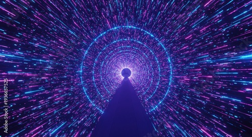 Infinite motion through a digital neon light tunnel at high speed