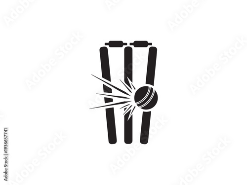 Cricket wicket with ball hitting stumps illustration.