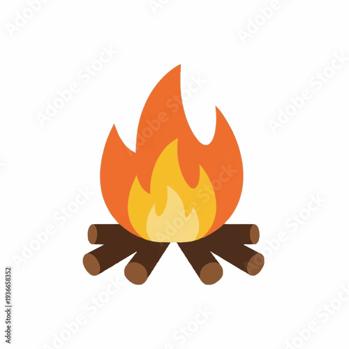 A cartoonstyle campfire with orange and yellow flames on brown logs