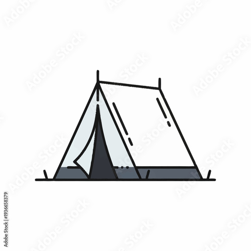 A cartoonstyle tent features a lightcolored exterior and a dark interior simple and isolated