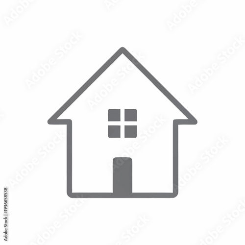 A simple gray sketch of a house with a square window and a rectangular door