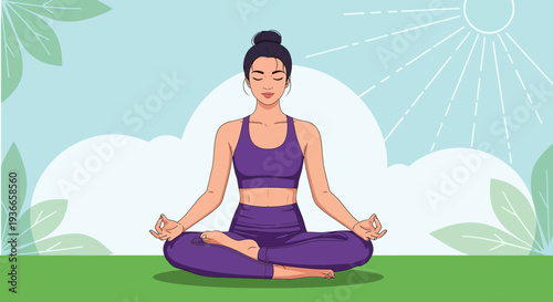 Woman Meditating Outdoors in Lotus Pose, Yoga and Wellness Concept