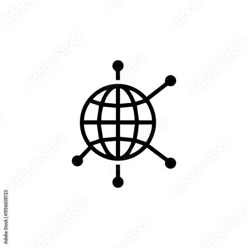 Globe with connections A networkthemed graphic with a spherical grid connected to five satellite nodes