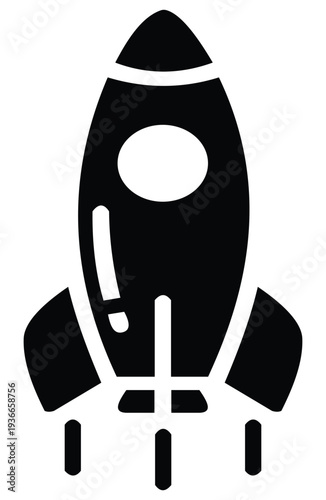 Bold graphic rocket accelerating upwards, symbolizing rapid progress, innovative business startup, successful project launch, and future-focused development