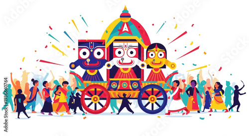 Rath Yatra Festival Celebration: Jagannath Chariot Procession with Devotees Dancing and Cheering