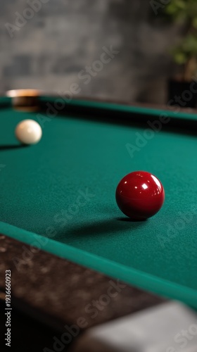 Wallpaper Mural Single Red Ball Rolling on Green Table Surface in Pool Game Perspective Torontodigital.ca