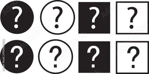Question and exclamation mark icon set, professional FAQ and alert symbols, minimalist vector illustration. circular and square question mark symbols, minimalist flat and linear design styles
