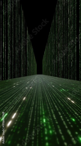 Wallpaper Mural Endless Perspective of Glowing Computer Terminals in a Dark Environment Torontodigital.ca