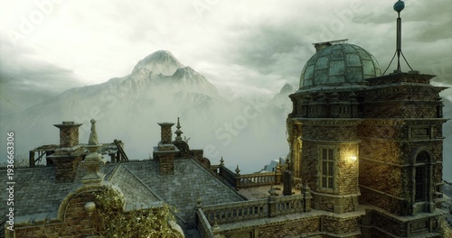 Φωτογραφία golden sunrise over baroque castle, ornate facade and roofline catching first li