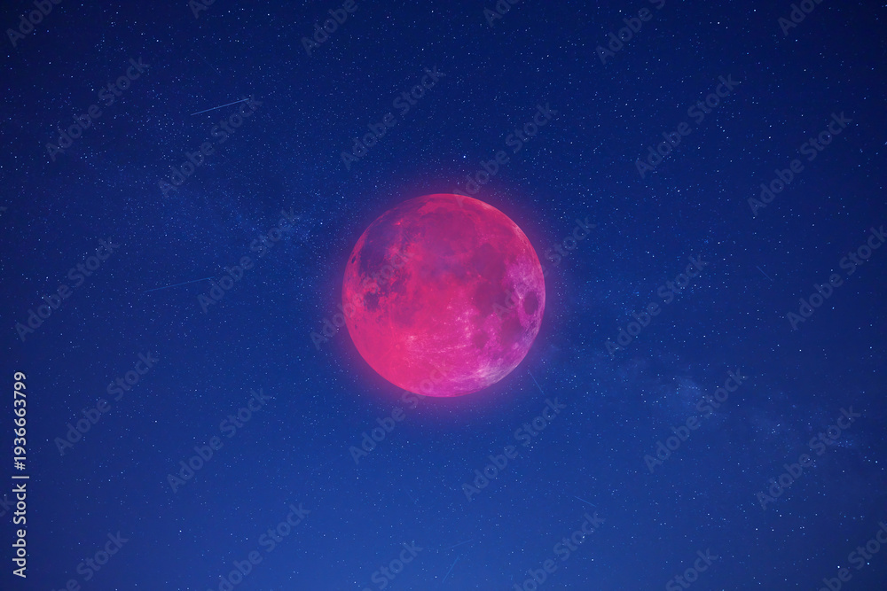 Fototapeta premium Lunar eclipse on a starry Milky Way background.