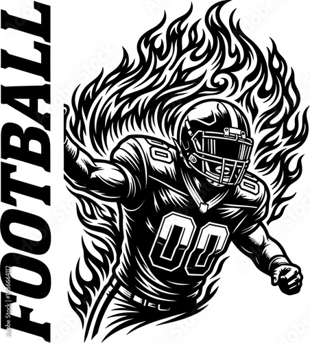 Football player running with flames silhouette