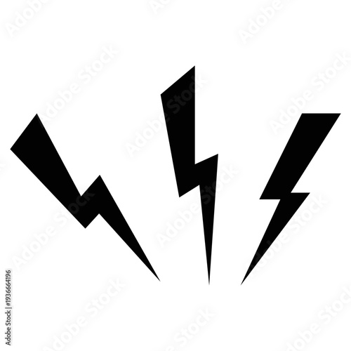 Set of Three Lightning Bolts and Comic Thunder Effect Vector
