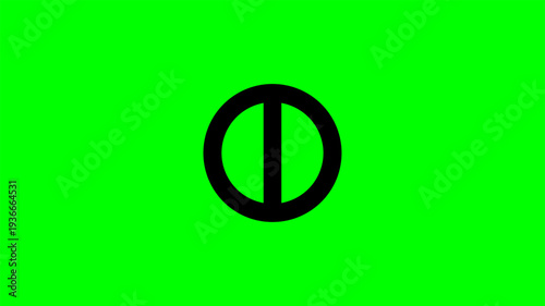 Minimalist black power on off system icon on green screen background.