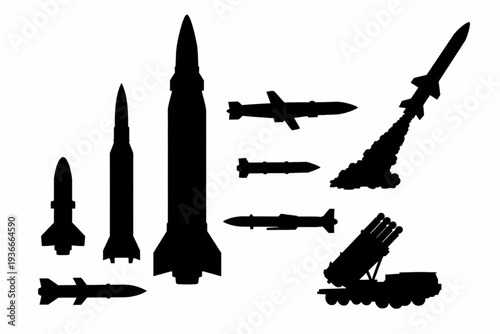 Silhouette of a ballistic missile ready for launch