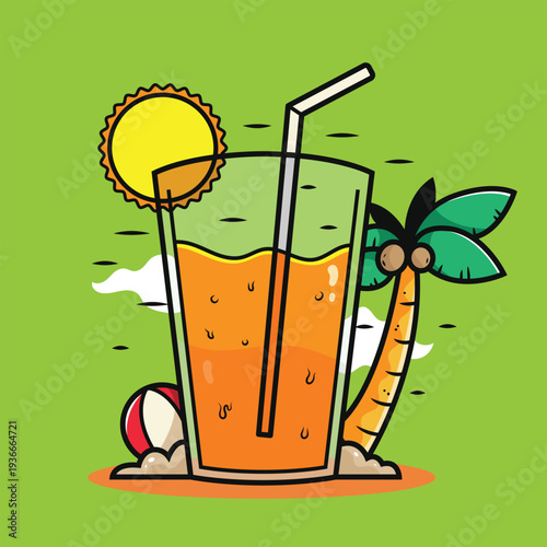 Refreshing Glass of Chilled Juice Vecot Illustration