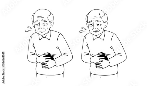 Elderly men with shoulder, head, back, and stomach pain flat vector illustration EPS 10