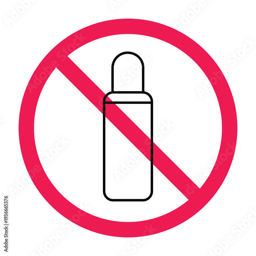 No skincare product sign, forbidden beauty product symbol, restricted cosmetic product symbol, flat vector illustration
