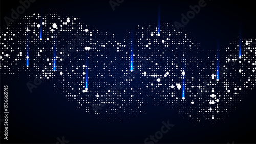 Abstract digital art with blue and white dots and lines on transparency background