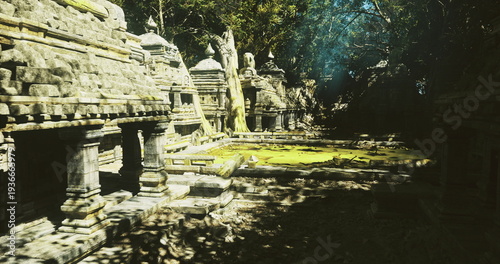 Quadro su tela Serene ancient sanctuary, Peaceful dawn monastery remains, Silent monastery ruin