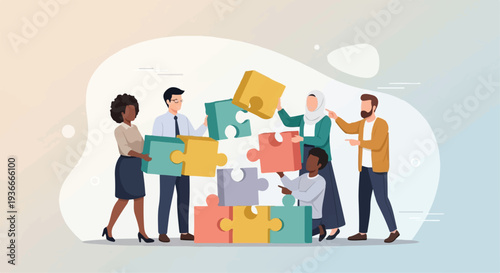 Diverse Business Team Working Together to Assemble Jigsaw Puzzle isolated PNG with Transparent Background