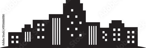 Cityscape vector silhouette, black skyline panorama with buildings and windows on transparent background