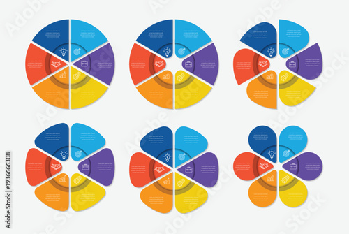 Set of business infographic circle templates. Vector template with 6 options for diagram, workflow layout, flowchart.