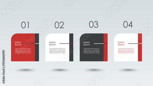 Modern minimalistic infographic template with four step process. Vector horizontal layout for data visualization
