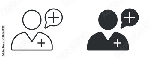 Doctor consultation with speech bubble outline and solid silhouette icon set. Vector illustration.

