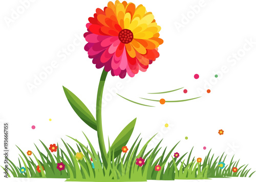 Vibrant multi-colored bloom growing in a green meadow