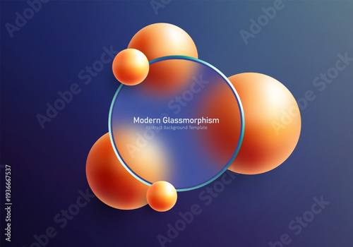 Tableau sur toile Abstract glass morphism circle banner with gradient spheres on dark background